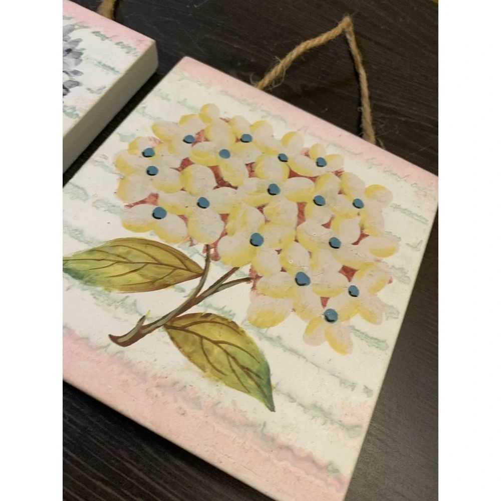 Home Interiors Hydrangeas - Ceramic Tile Wall Art Plaques - Set of 2